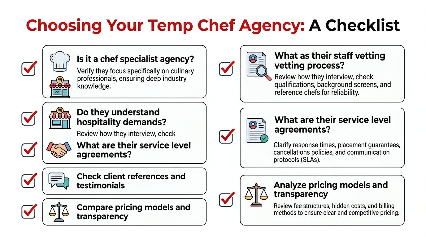 A checklist for choosing a temporary chef agency for restaurants and culinary businesses.